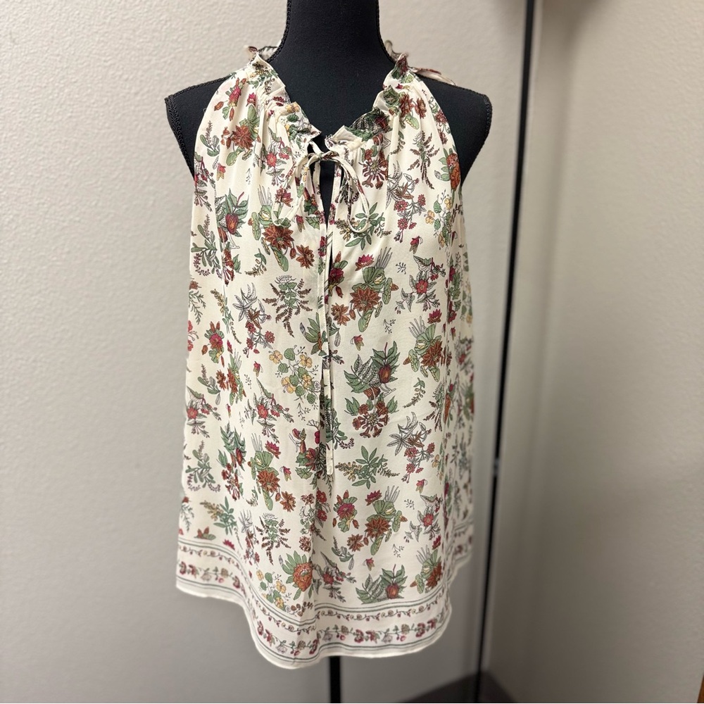 Max Studio Cream Floral Print Halter Top. Size Large